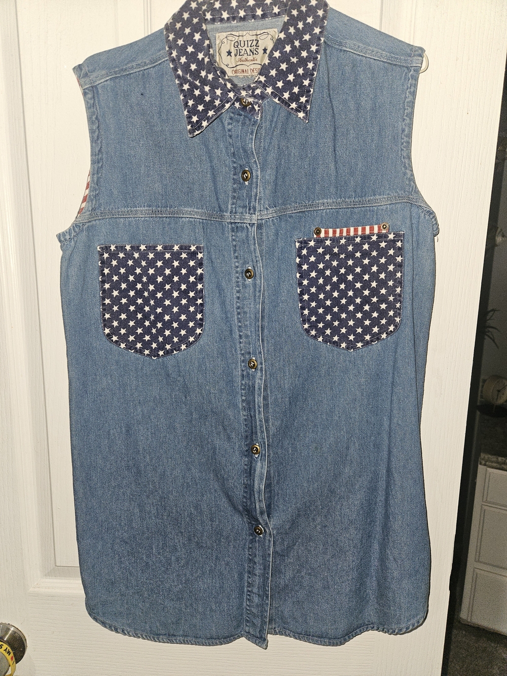 Women's Blue Denim Star-Print Sleeveless Tank